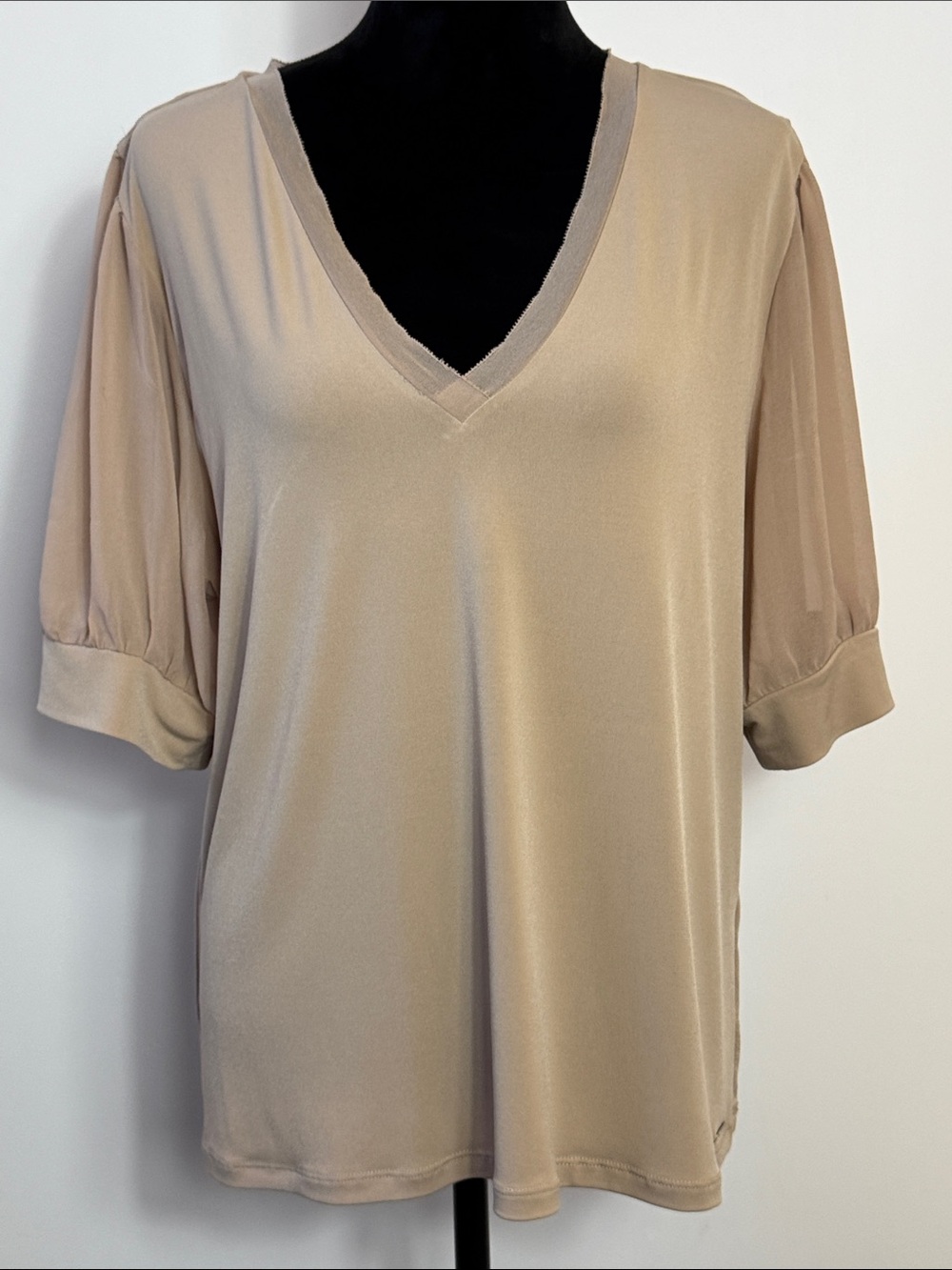 Calvin Klein Taupe V-Neck Blouse